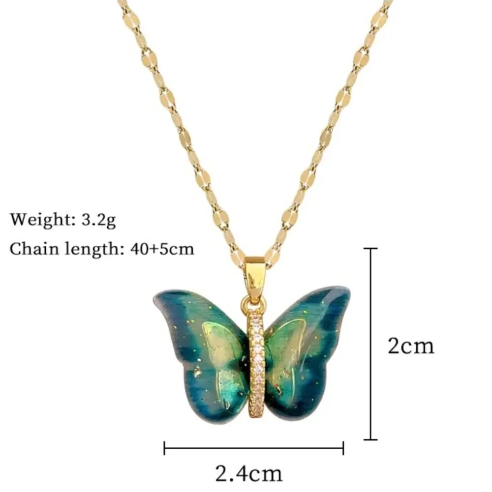 Elegant Gold and Colorful Butterfly Crystal Charm Pendant Necklace - Picture 4 of 6